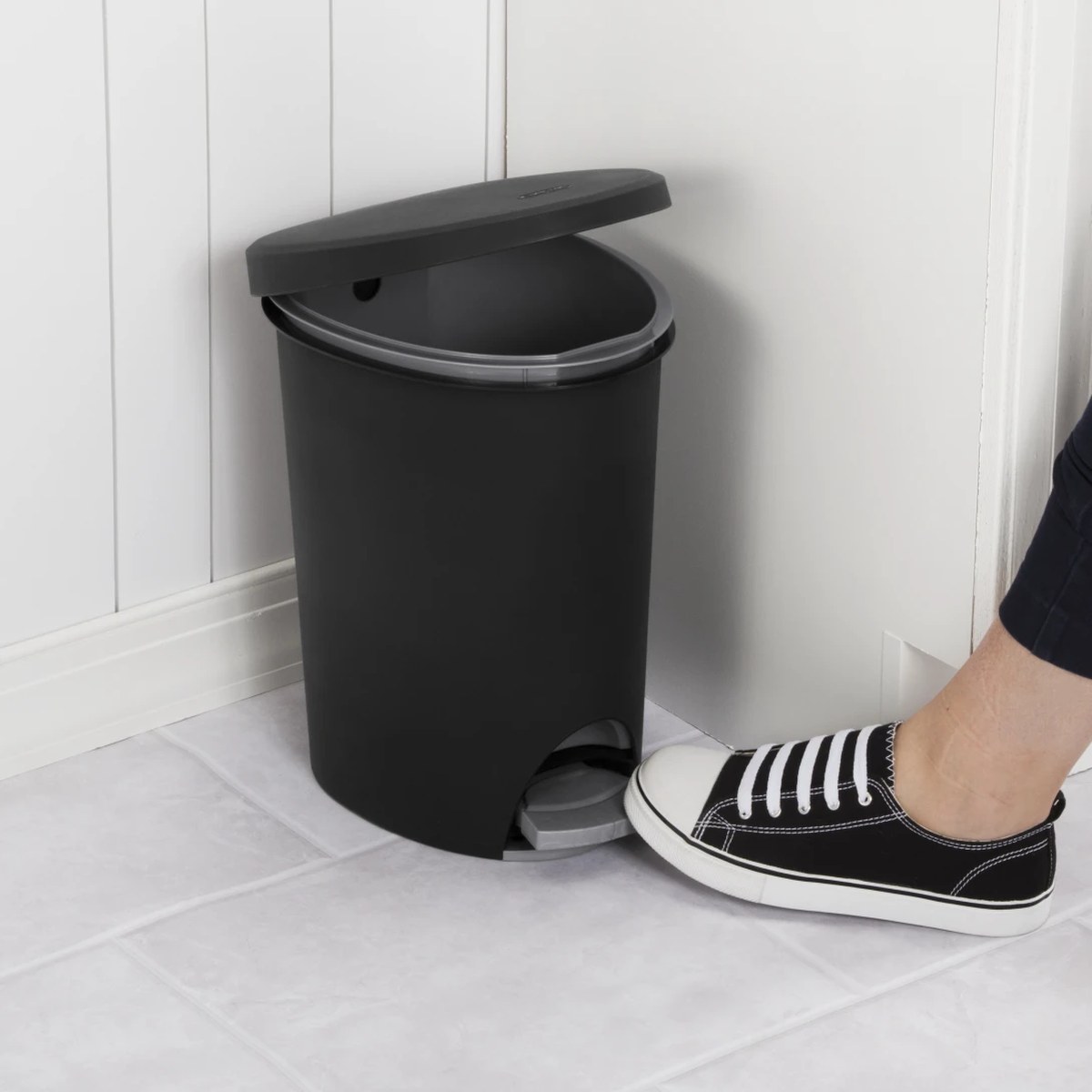 STERILITE 2.6 Gal. Ultra Step-On Wastebasket, Black